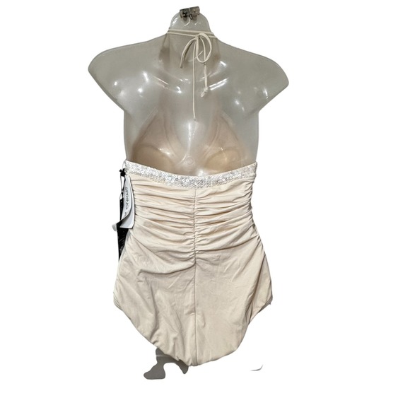 Carmen Marc Valvo One-Piece Swimsuit Sz 10 NWT Ivory Shell Embellished Halter - Picture 8 of 11